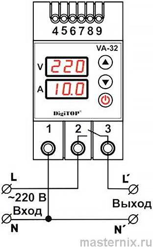Реле напряжения DigiTOP VA-32A-63A Инструкция