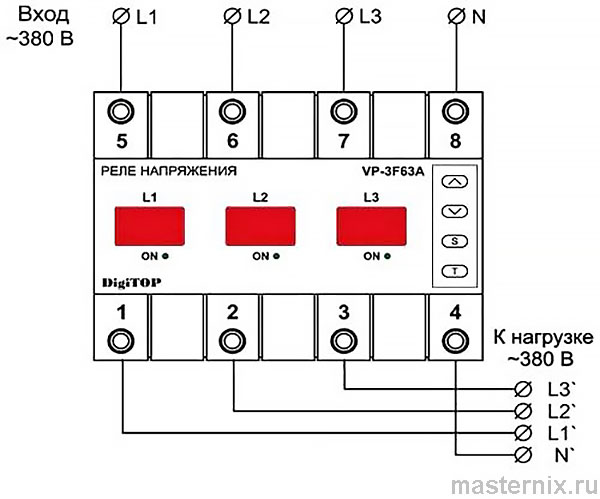 Реле напряжения DigiTOP VP-3F63A Инструкция