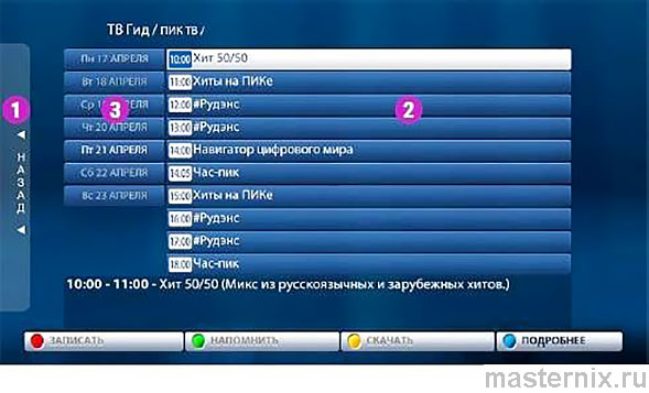 Интерфейс ТВ Гида со списком передач