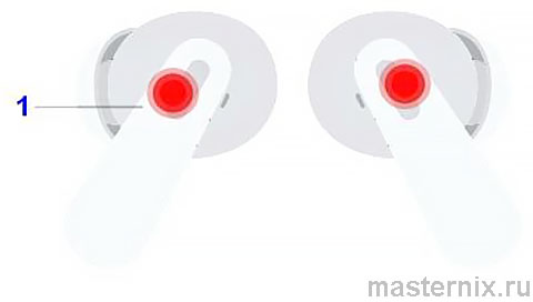 Сенсорная область управления на корпусе наушника для жестов