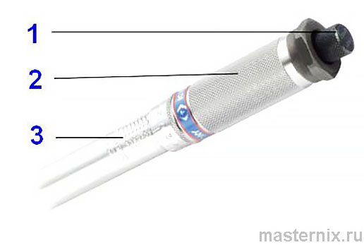 Настройка крутящего момента: фиксатор, регулировочная рукоятка, шкала