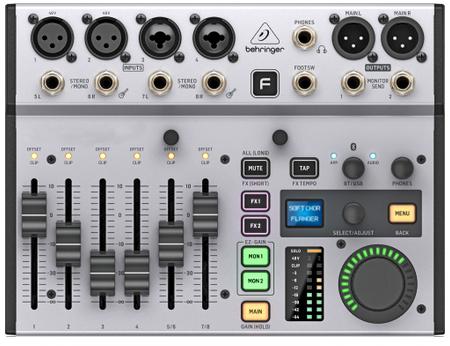 Behringer FLOW 8 цифровой микшер, 8 каналов: вход 4 TRS, 2 XLR, 2 XLR/TRS, USB порт; выход для педали, наушников, 2 TRS Send, 2 XLR. Bluetooth