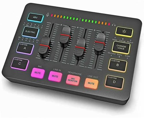 Микшерный пульт (звуковая карта) Fifine AmpliGame SC3, 4 канала, RGB подсветка, XLR разъем