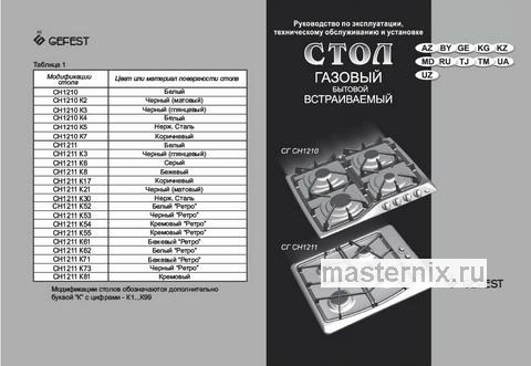 Обложка инструкции Газовая варочная панель Gefest СГ СН 1211 К81 