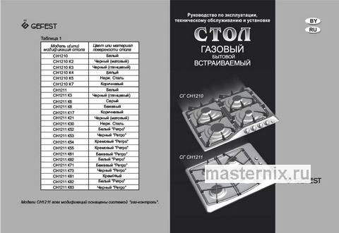 Обложка инструкции Газовая варочная панель Gefest СГ СН 1211 К83 