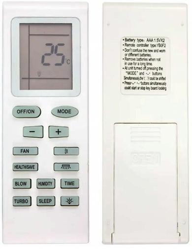 universal air conditioner remote control models YT1F, YT1FF, YB1FA, YB1FA1, YB1FA2, YBOF, YB1FA, YB1F2, YB1F2F, YBOF2