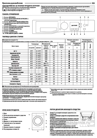 Инструкция Стиральная машина Hotpoint NSS 6015 K V RU скачать Обложка инструкции Стиральная машина Hotpoint NSS 6015 K V RU
