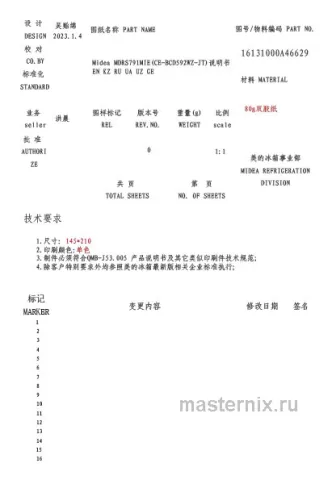 Инструкция Холодильник Midea MDRS791MIE28 скачать Обложка инструкции Холодильник Midea MDRS791MIE28